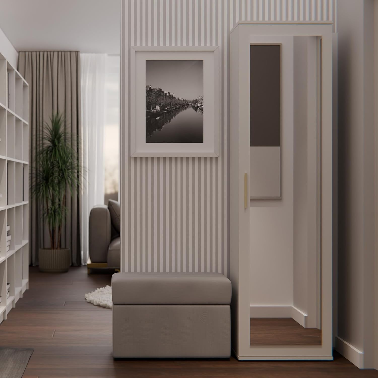 Modern Cashmere Single Wardrobe with Drawers, Hooks & Shoe Storage 180cm