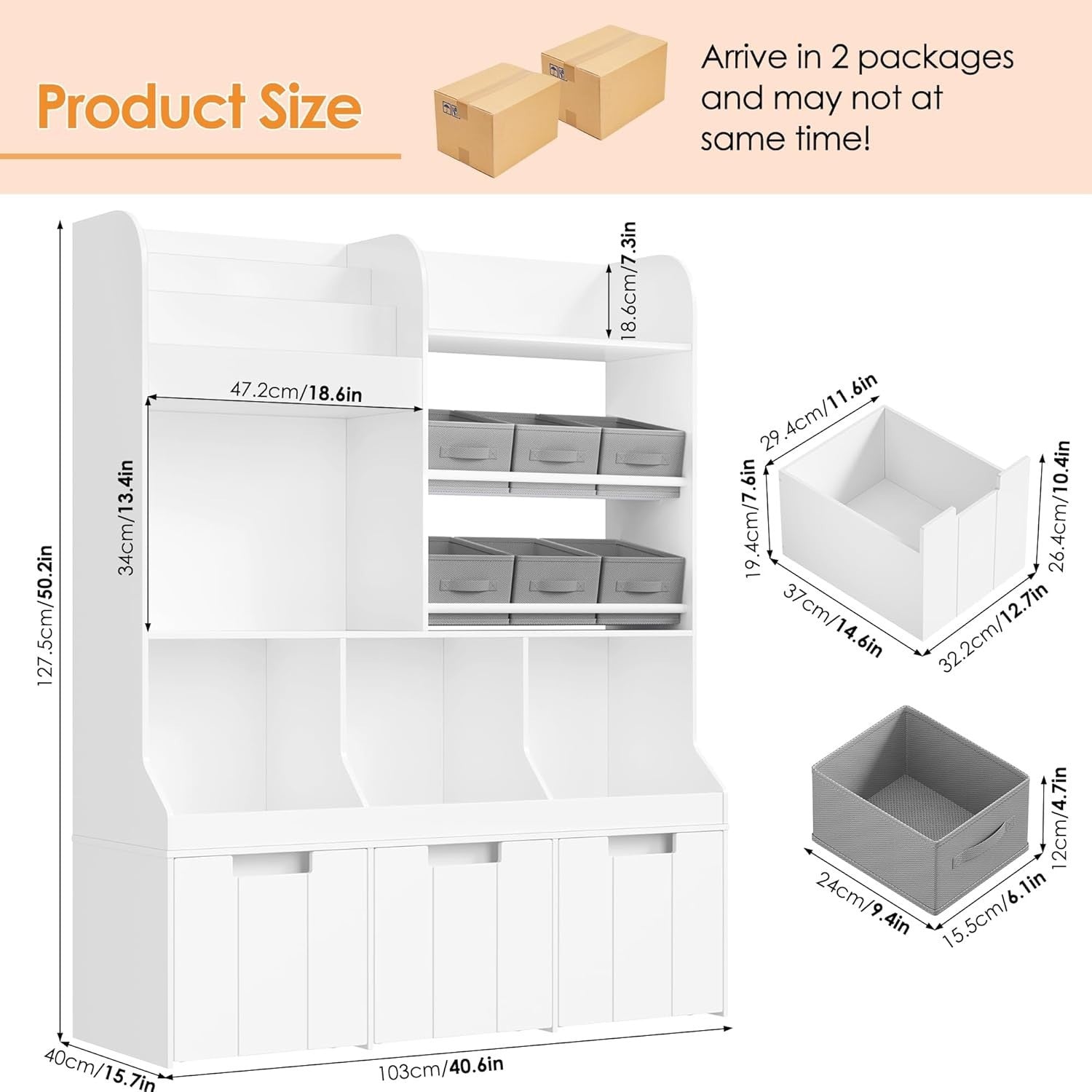 Kids Toy Storage Unit Bookcase Organizer w/ Bins Drawers Wheels Nursery White