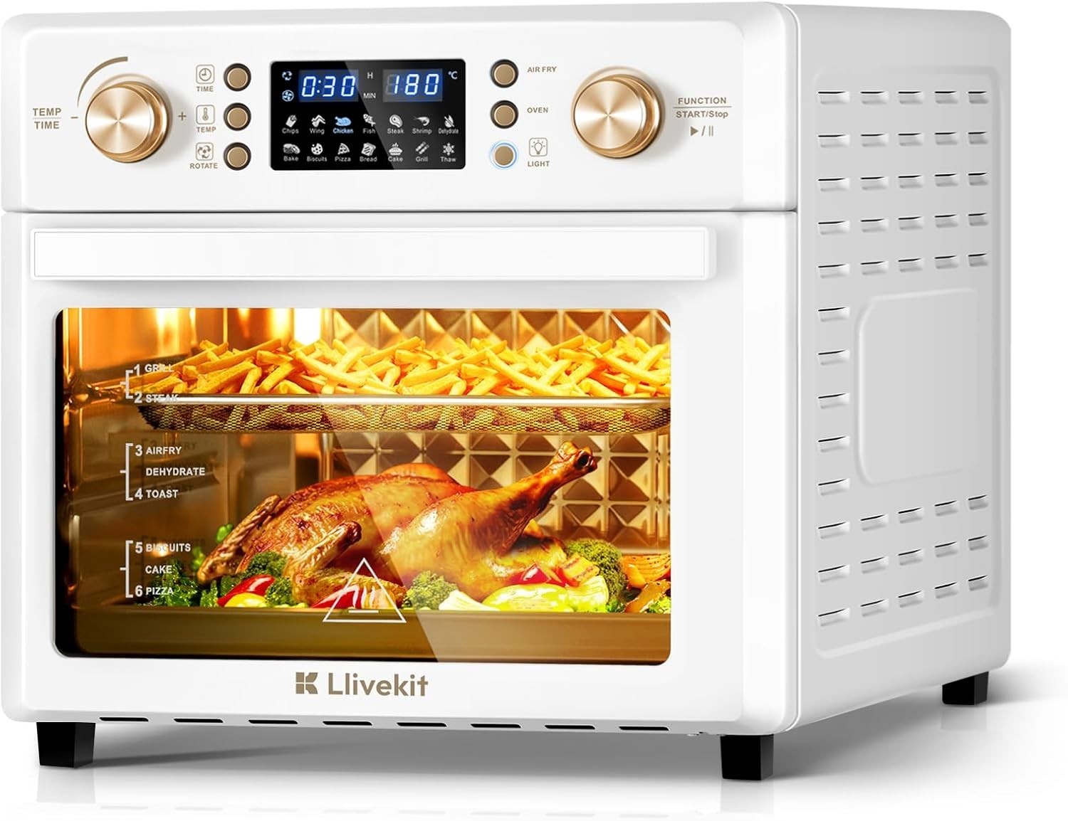 26L Air Fryer Oven 14 Programs 1700W 360 Hot Air Window Light 7 Accessories