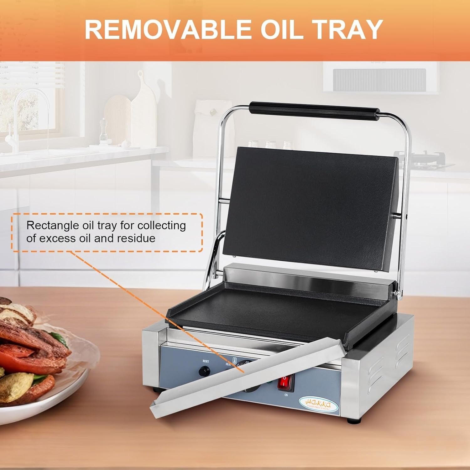 Commercial Panini Press 2200W 34x22cm Grill 50-300℃ Blue