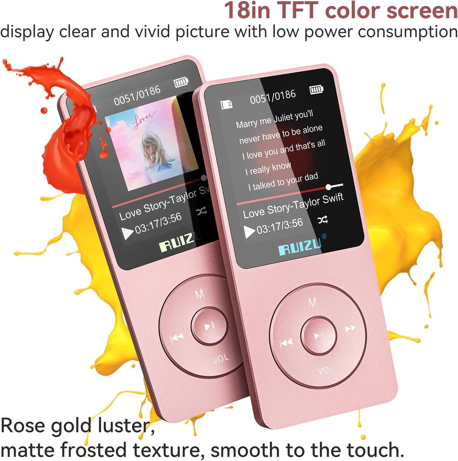 32GB MP3 Player Bluetooth 5.3 80H Battery 1.8" Screen TF 128GB
