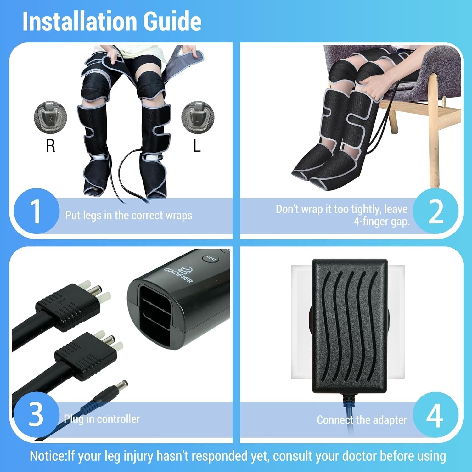 Leg Foot Calf Massager with Heat Air Compression Wraps Pain Relief