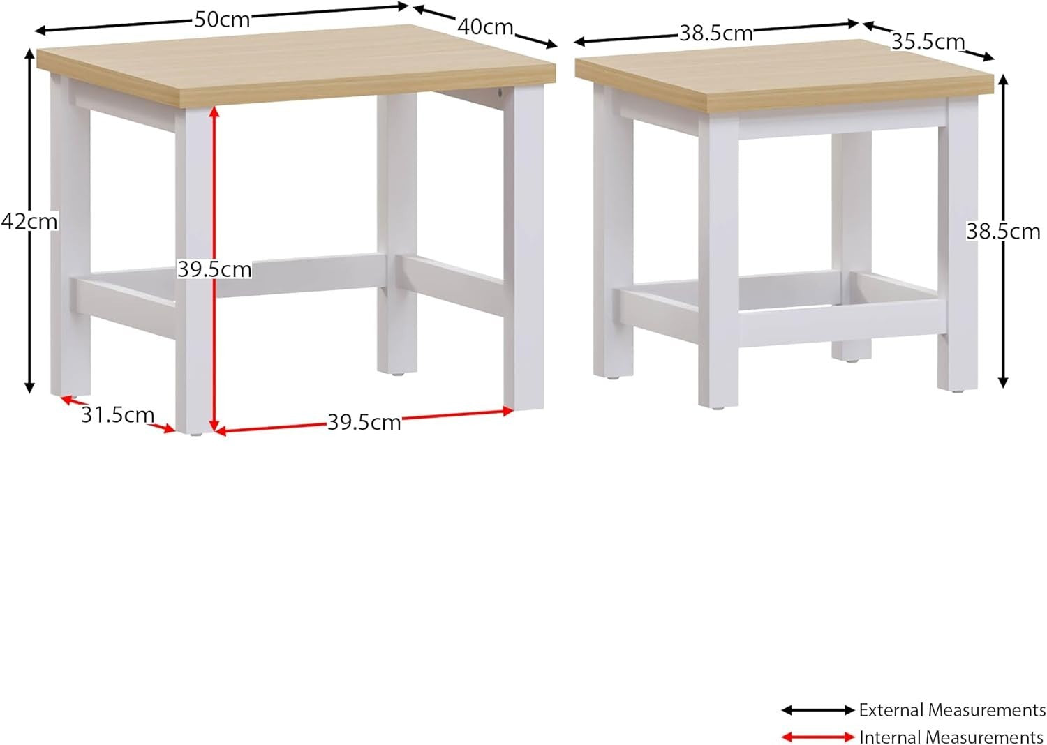 Space Saving Nesting Side Tables White & Oak Modern Living Room Nightstand
