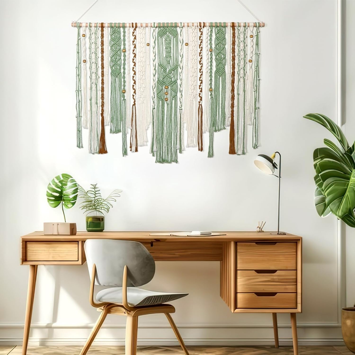 Large Green Macrame Wall Hanging 98x75cm Boho Woven Tapestry