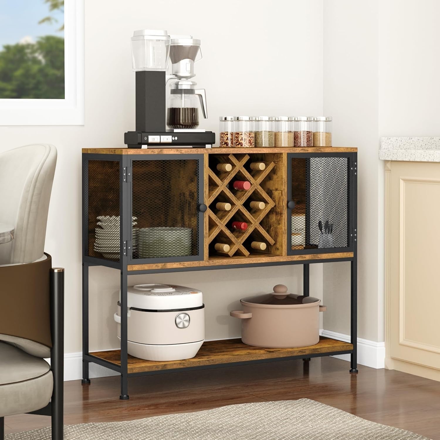 Rustic Sideboard Drinks Cabinet with Wine Rack & Storage Shelves 100cm
