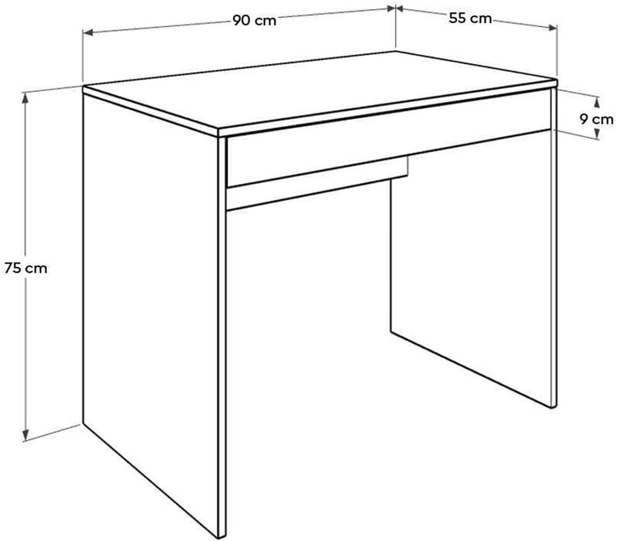 White Compact Desk 90x55cm with Full Drawer Matt Finish Home Office Table
