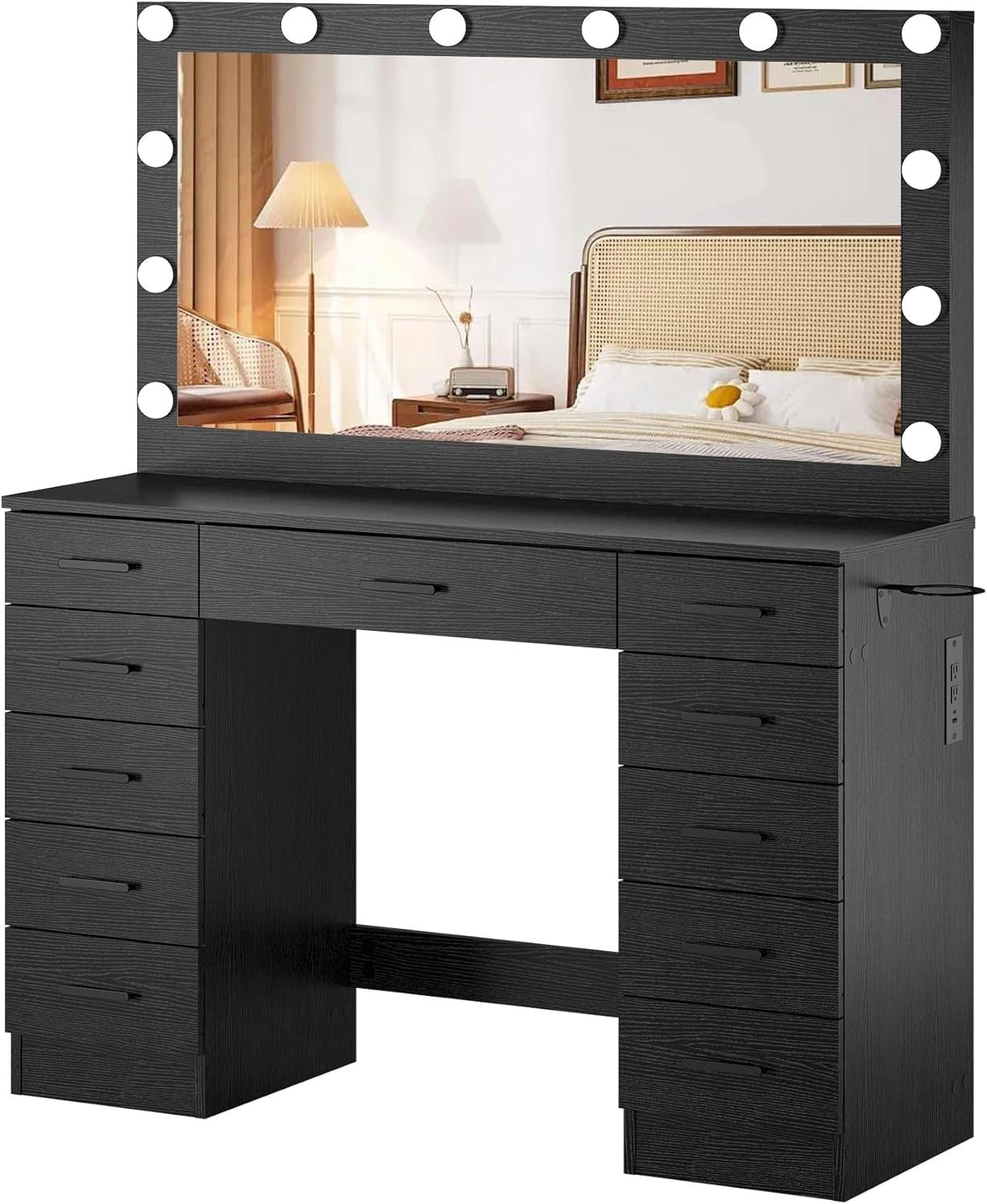 Vanity Makeup Dressing Table Set 11 Drawers LED Mirror Stool Storage Black White
