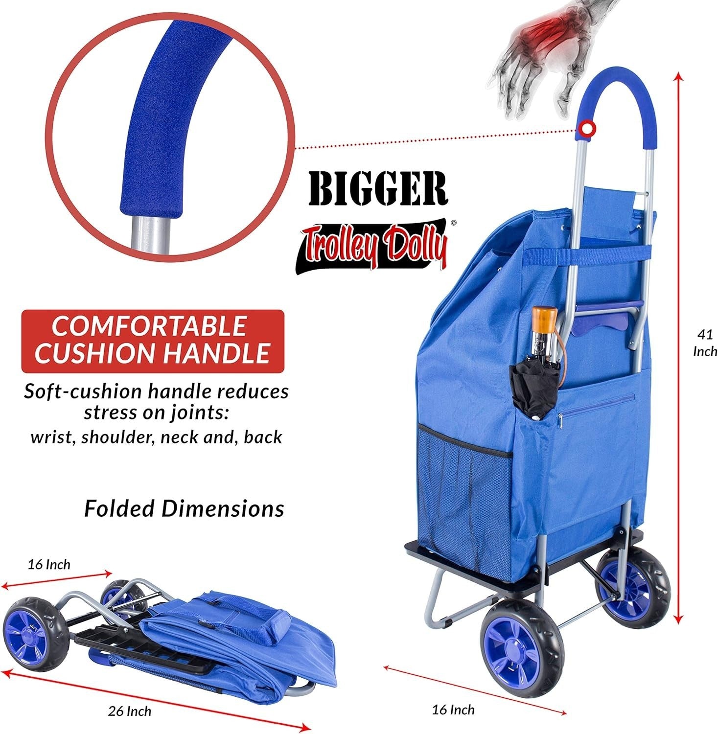 Foldable Shopping Cart with Oversized Wheels, Weatherproof Bag & 8 Compartments