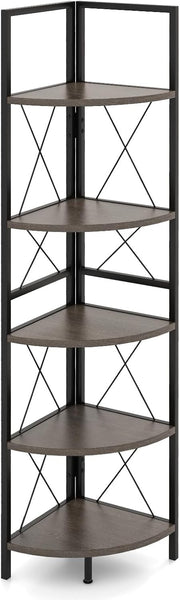 5 Tier Corner Ladder Shelf Oak Wood Display Unit Adjustable Foot Pads 35x35x160