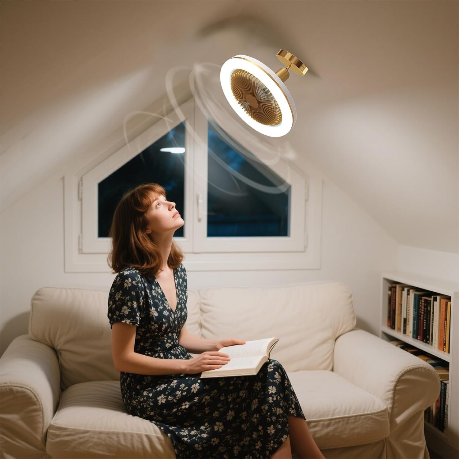 WRMING Quiet Ceiling Fan with Light 30W, Gold, Dimmable, Remote, 3 Speeds