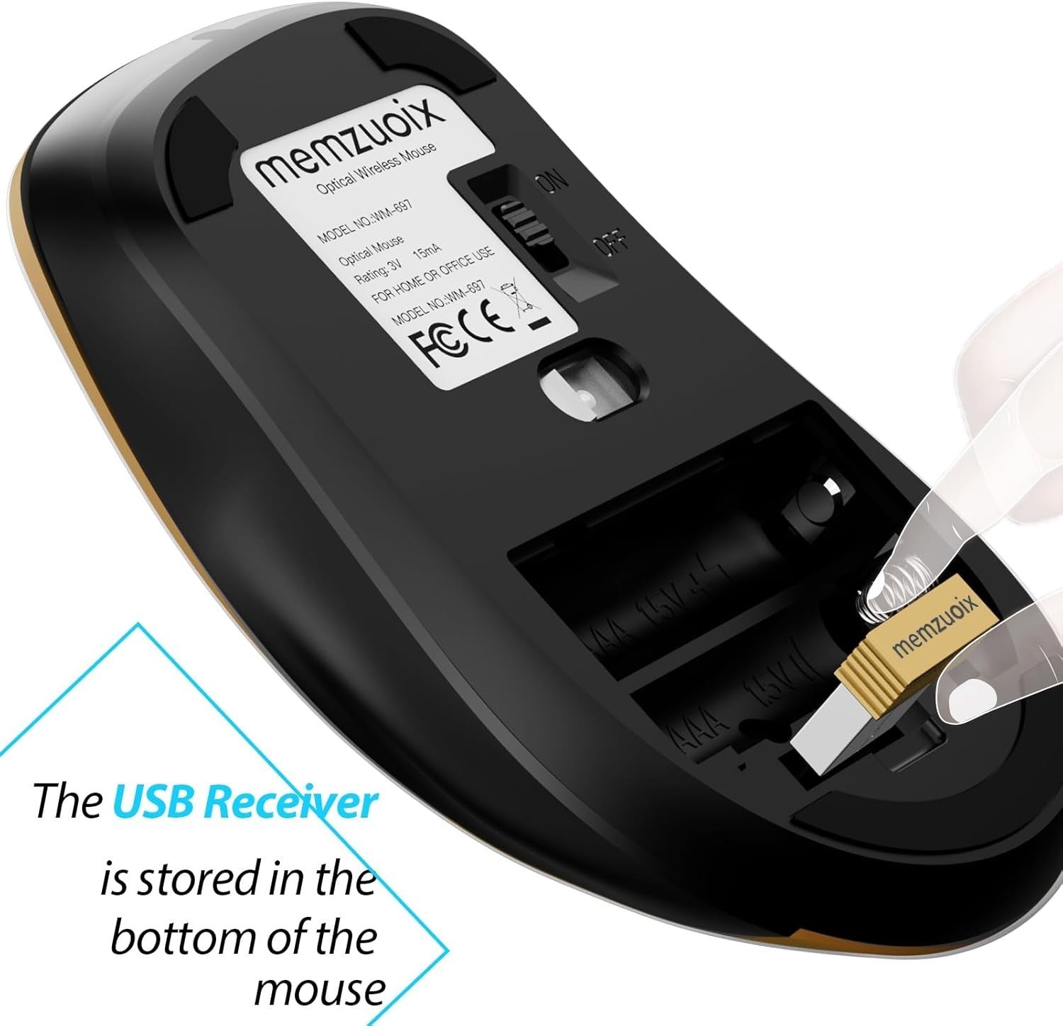 Gold Wireless Mouse 1400 DPI USB 2.4G 5-Button Ergonomic Laptop