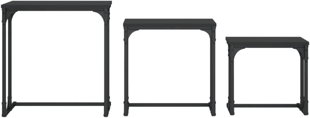 3x Nesting Coffee Table Set Black Engineered Wood Metal Frame Side Tables