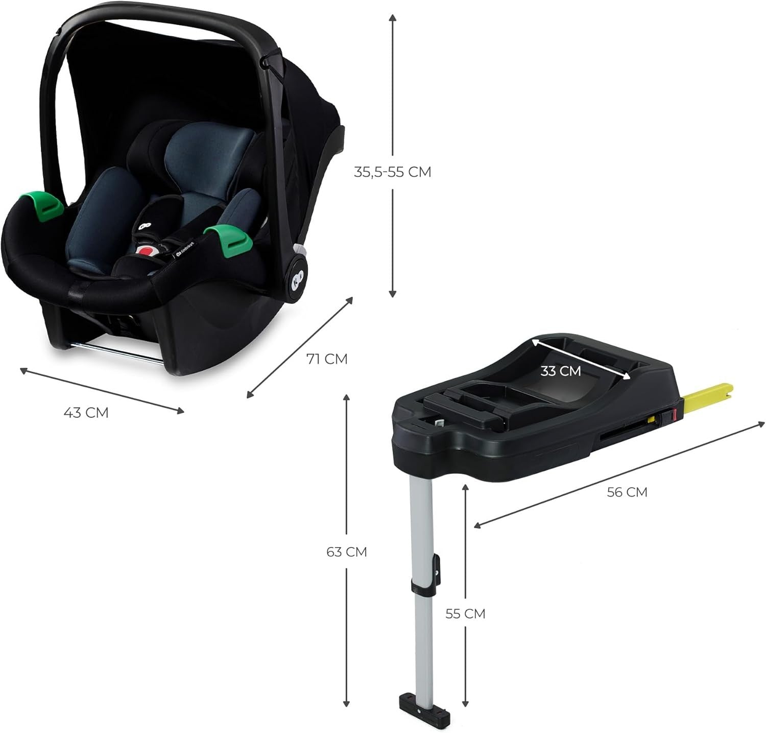 i-Size Baby Car Seat ISOFIX Base Rear Facing 40–75cm Newborn Black