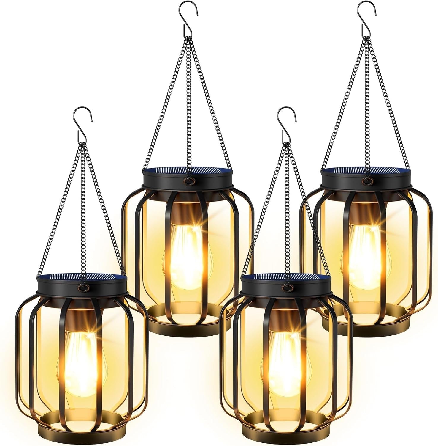 4-Pack Cylindrical Solar Lanterns Outdoor Waterproof Metal Garden Lights