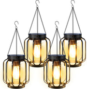 4-Pack Cylindrical Solar Lanterns Outdoor Waterproof Metal Garden Lights