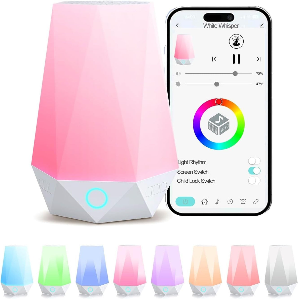 Smart White Noise Machine for Baby & Adults, 32 Sounds, Night Light & App