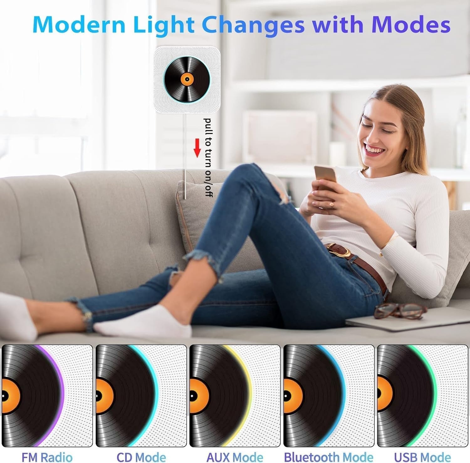 Wall Mount Bluetooth CD Player HiFi Speakers FM Radio USB AUX Remote