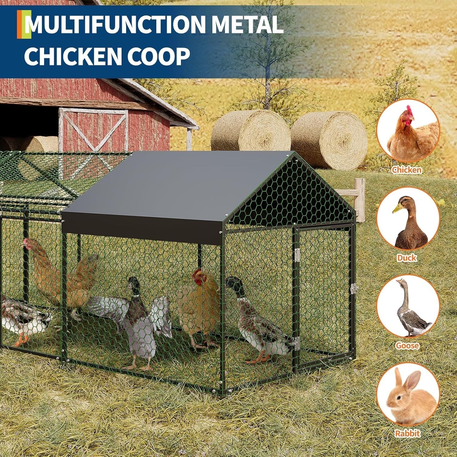 4m Walk In Chicken Run Galvanised Steel Poultry Cage Cover