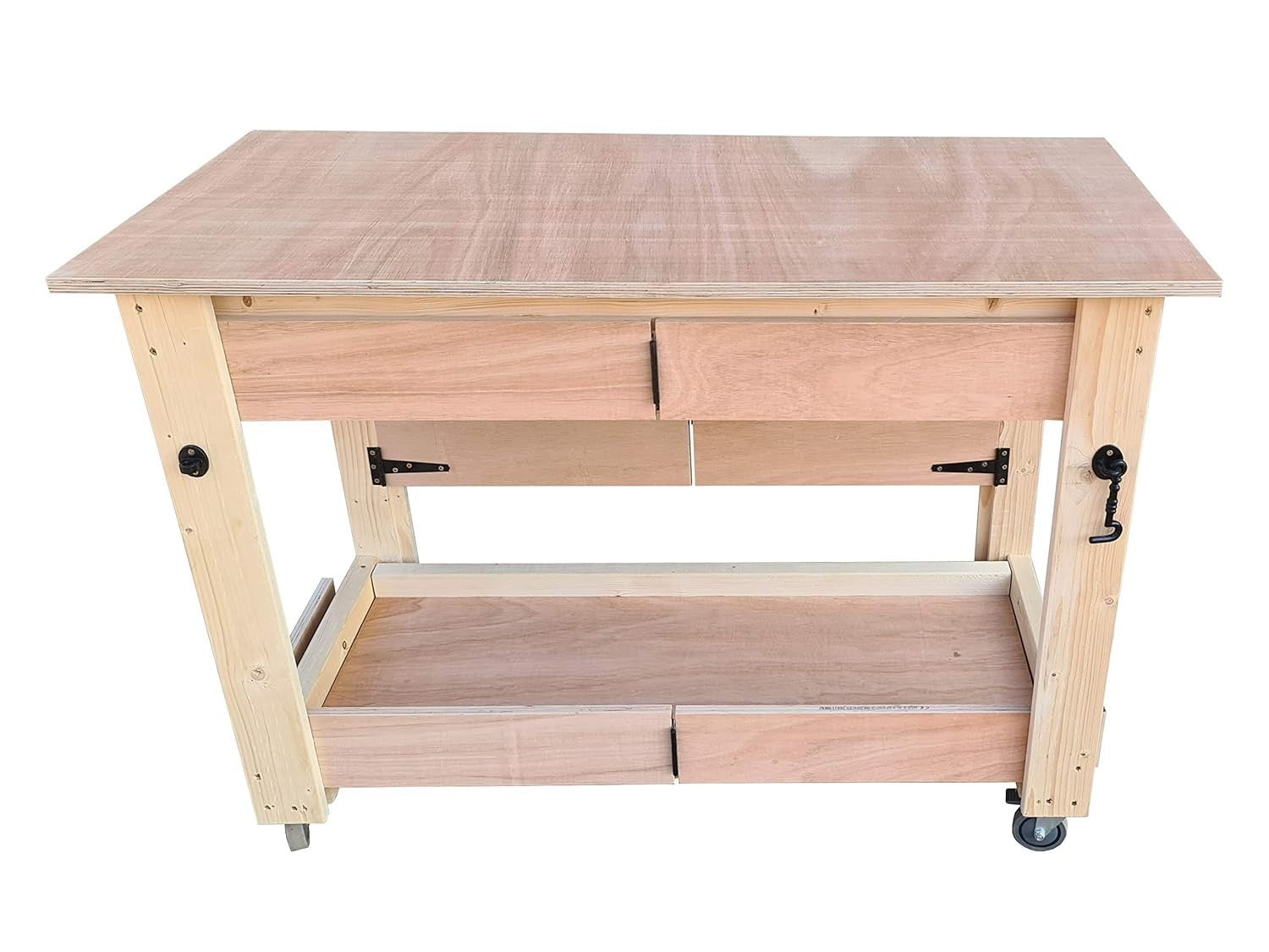 Folding Mobile Workbench Eucalyptus Hardwood Top, Heavy Duty Space-Saving Table