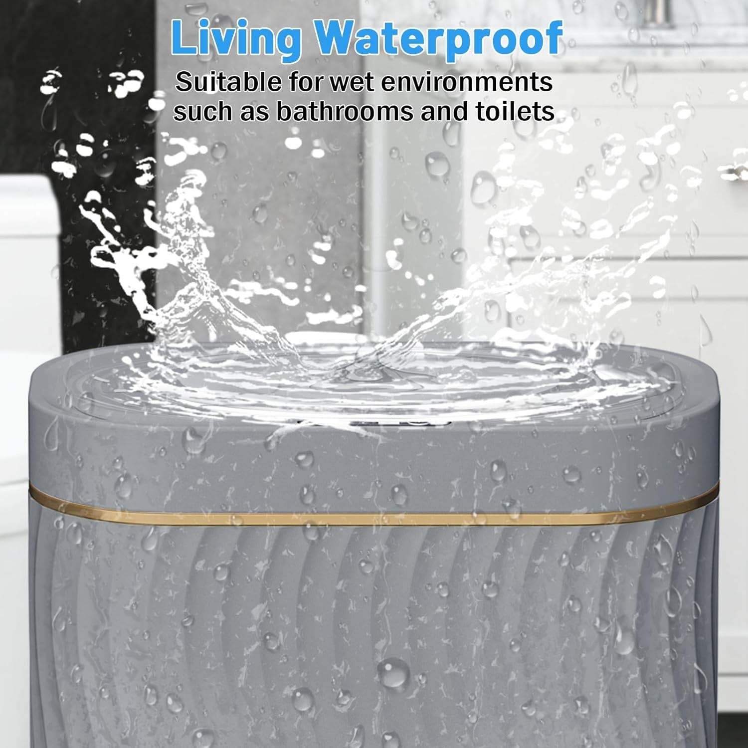 2.6 Gallon Touchless Bathroom Bin Waterproof Slim Smart Trash Can Grey