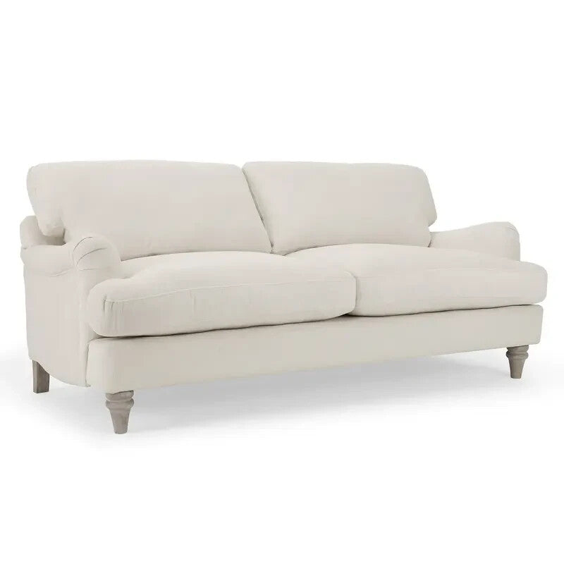 Ivory Linen 3 Seater Sofa Deep Cushions Solid Wood Legs Modern Comfy Couch
