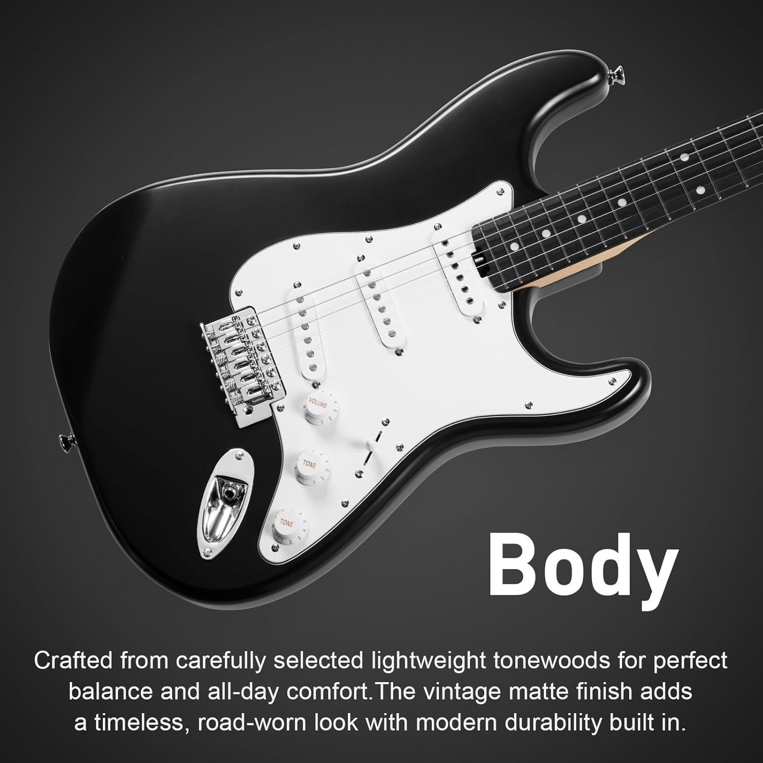 Full Size 39" Electric Guitar SSS Tremolo Bridge Black