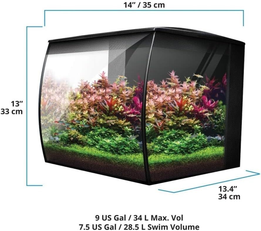 34L Modern Glass Fish Tank with LED Light & Filter Aquarium Kit