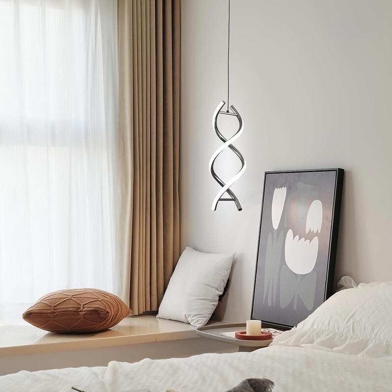 LED Spiral Pendant Light 24W Modern Black Hanging Lamp Adjustable Ceiling