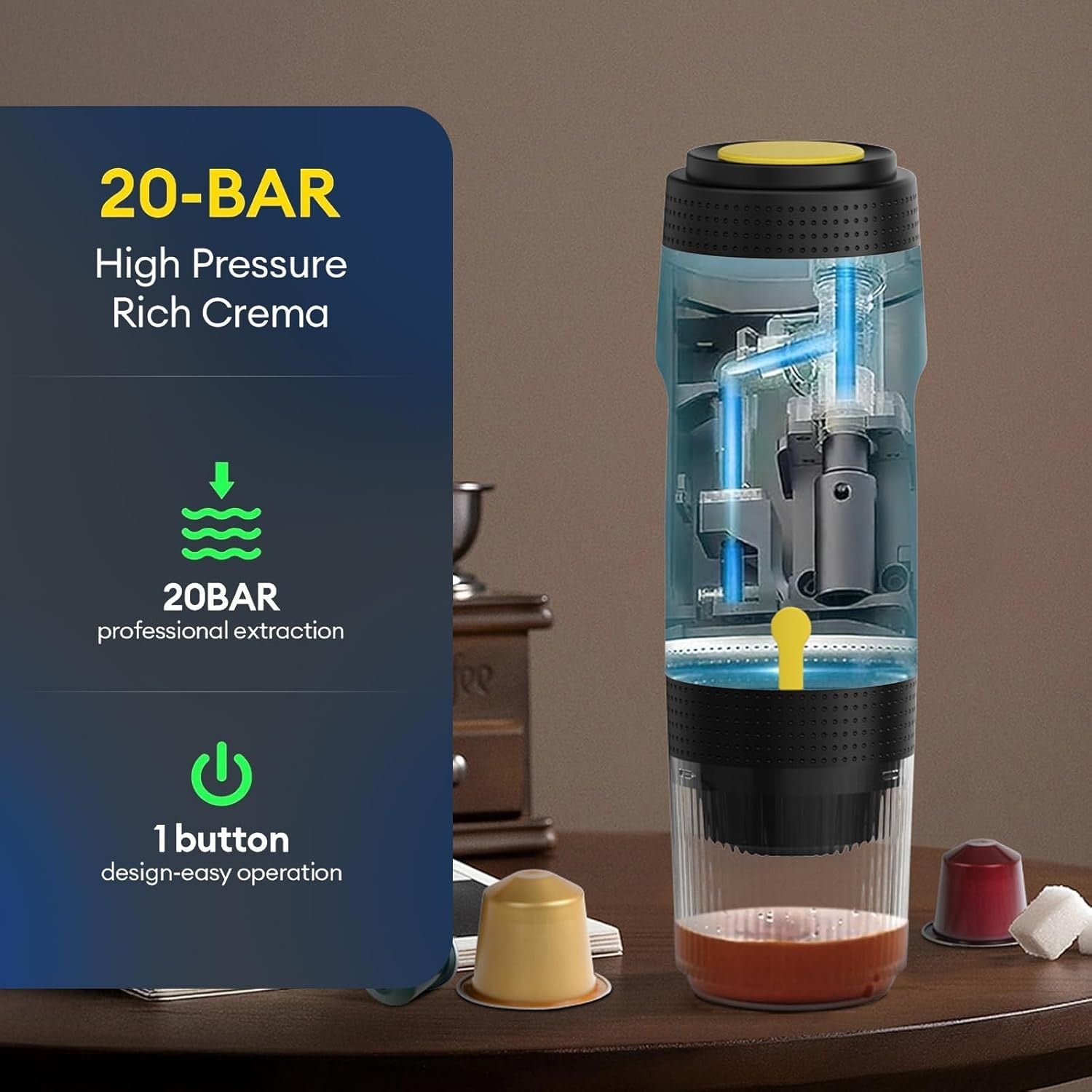 Portable 20-Bar Espresso Maker Travel Coffee Machine USB Car Powered