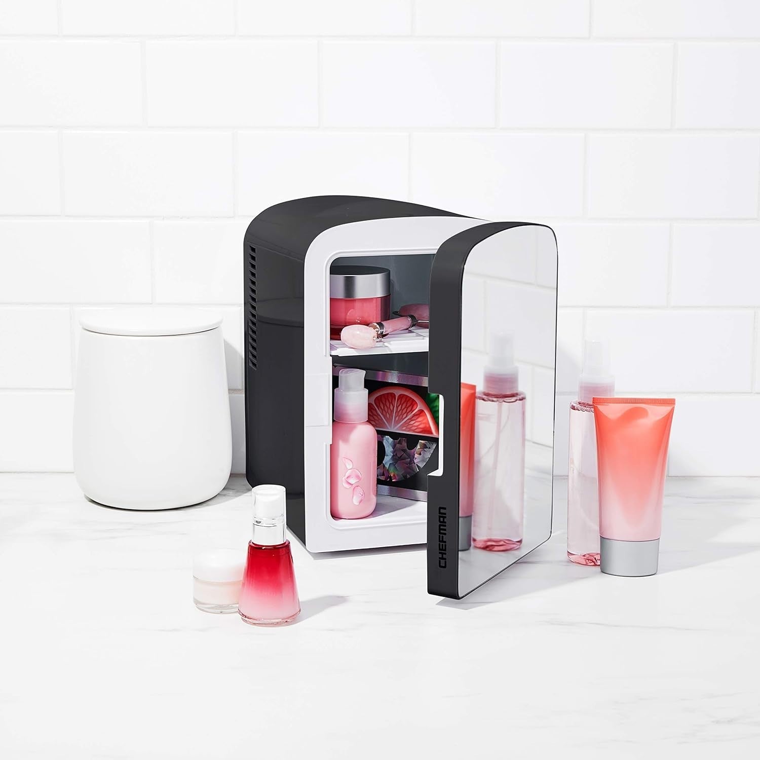4L Mini Fridge Mirrored Black Cooler & Warmer Portable Desk Cosmetic