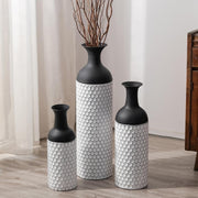 Tall Metal Floor Vase Set of 3 Black White Honeycomb Modern Home Decor
