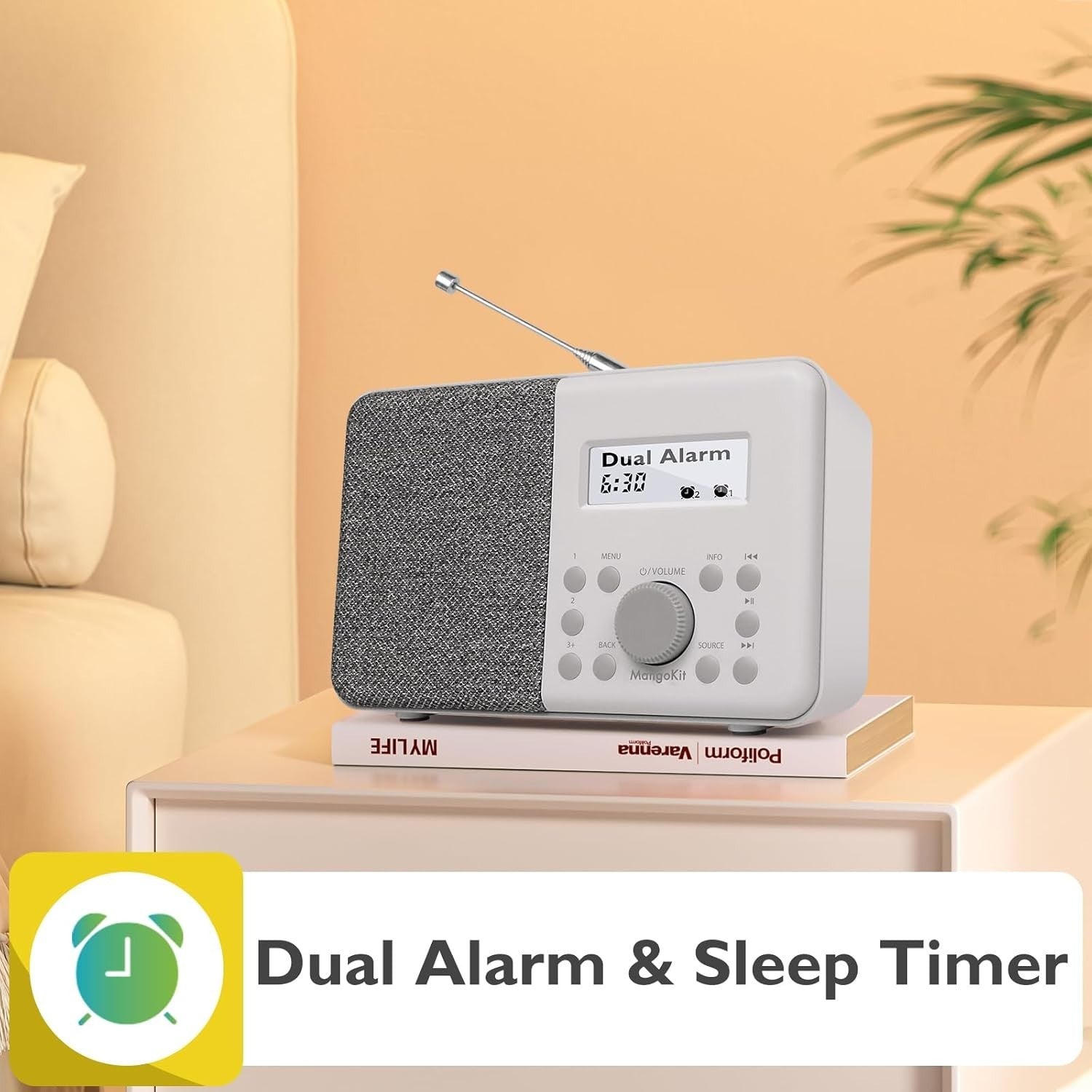 Portable DAB+ FM Digital Radio Bluetooth Alarm Stone Grey