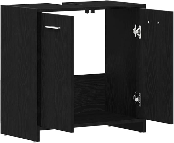 Modern Black Oak Bathroom Sink Cabinet – 60x33x60cm Under Sink Storage Unit