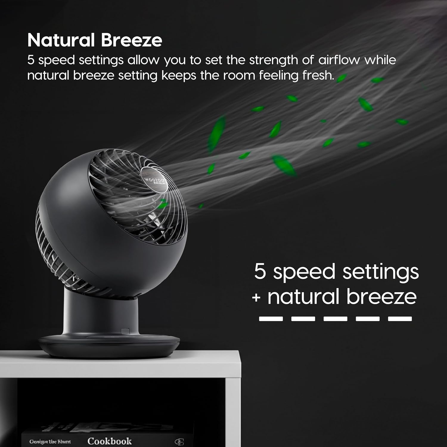 Oscillating Desk Fan w/ Remote – 5-Speed Quiet Air Circulator 90° Tilt Black