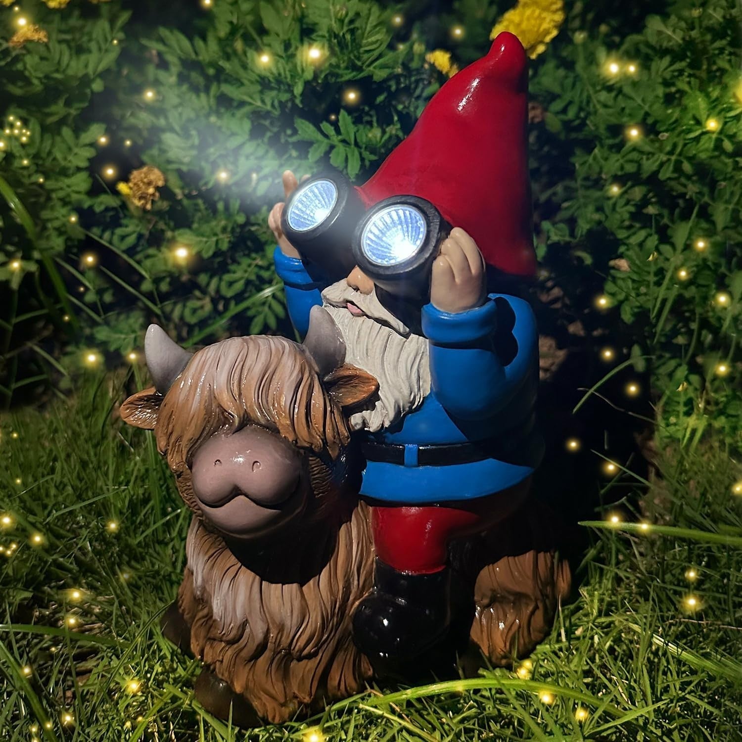 Solar Cow Gnome Garden Ornament • LED Light-Up Binoculars • Outdoor Yard Decor