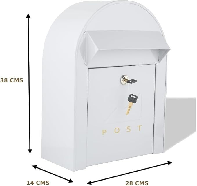 Lockable Wall Mounted Mailbox Cast Iron Weatherproof Secure Post Box Grey 38cm