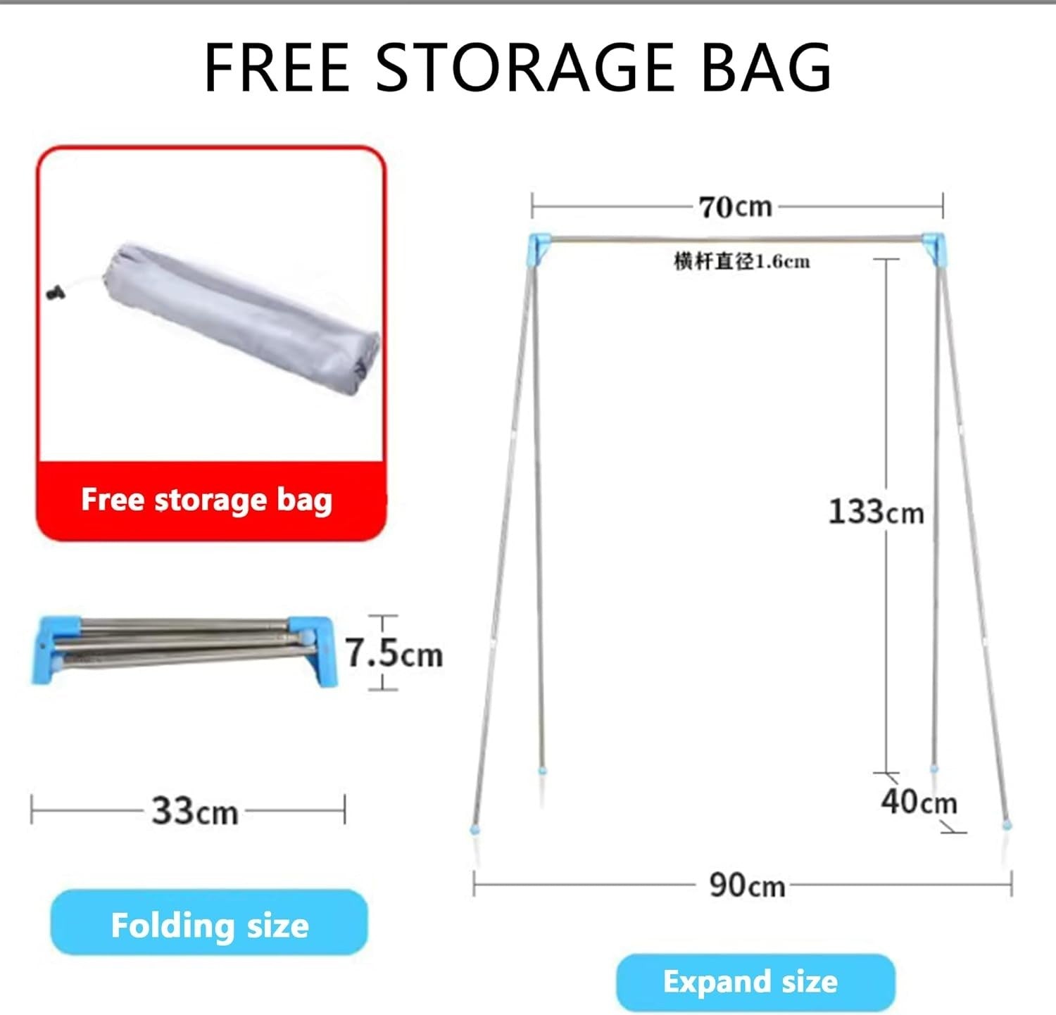 Portable Folding Clothes Rack Stainless Steel Retractable Silver