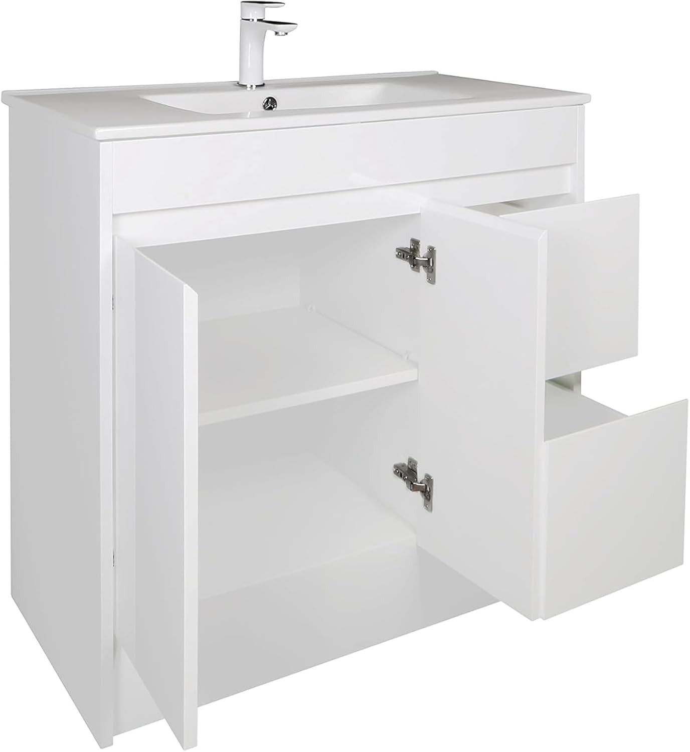 900mm Bathroom Vanity Unit with Basin Freestanding Storage Cabinet White
