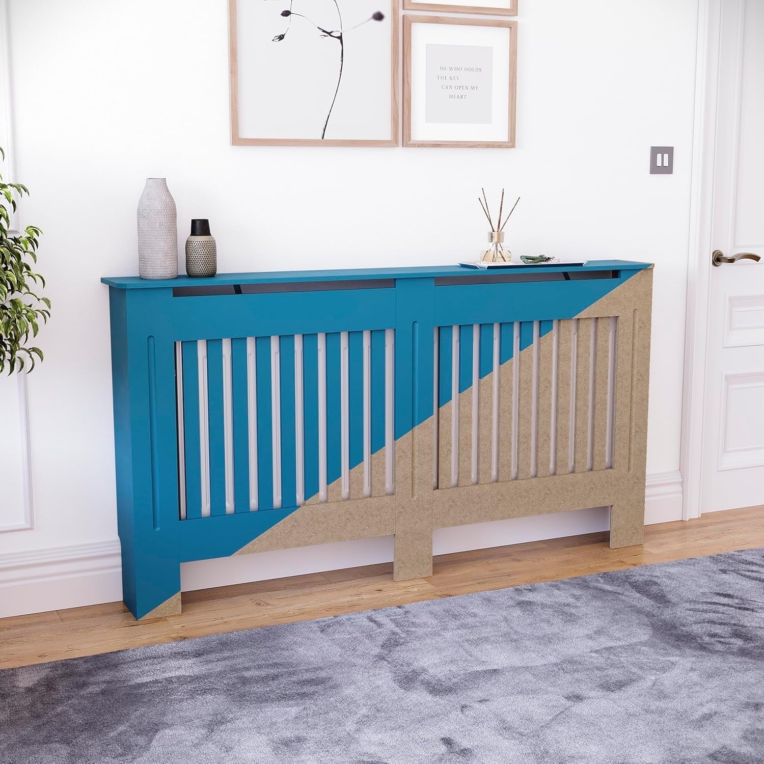 Large Unfinished Radiator Cover Cabinet | Modern MDF Slatted Heating Unit