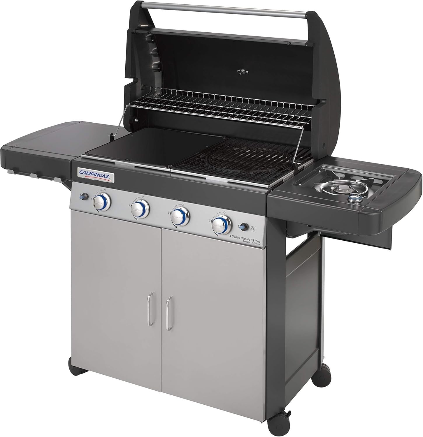 4 Burner Gas BBQ Grill with Side Burner Cast Iron Griddle Large Outdoor Cooking