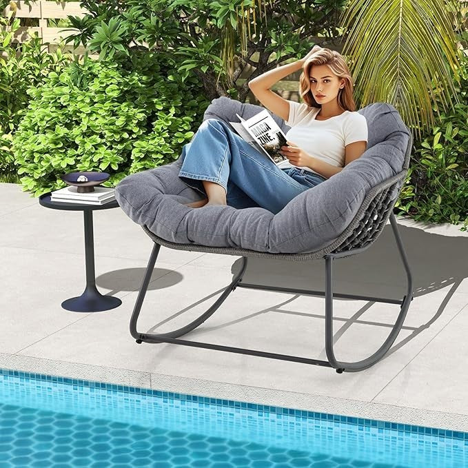 Luxury Rattan Egg Rocking Chair w/ Cushion Indoor Outdoor Patio Lounge