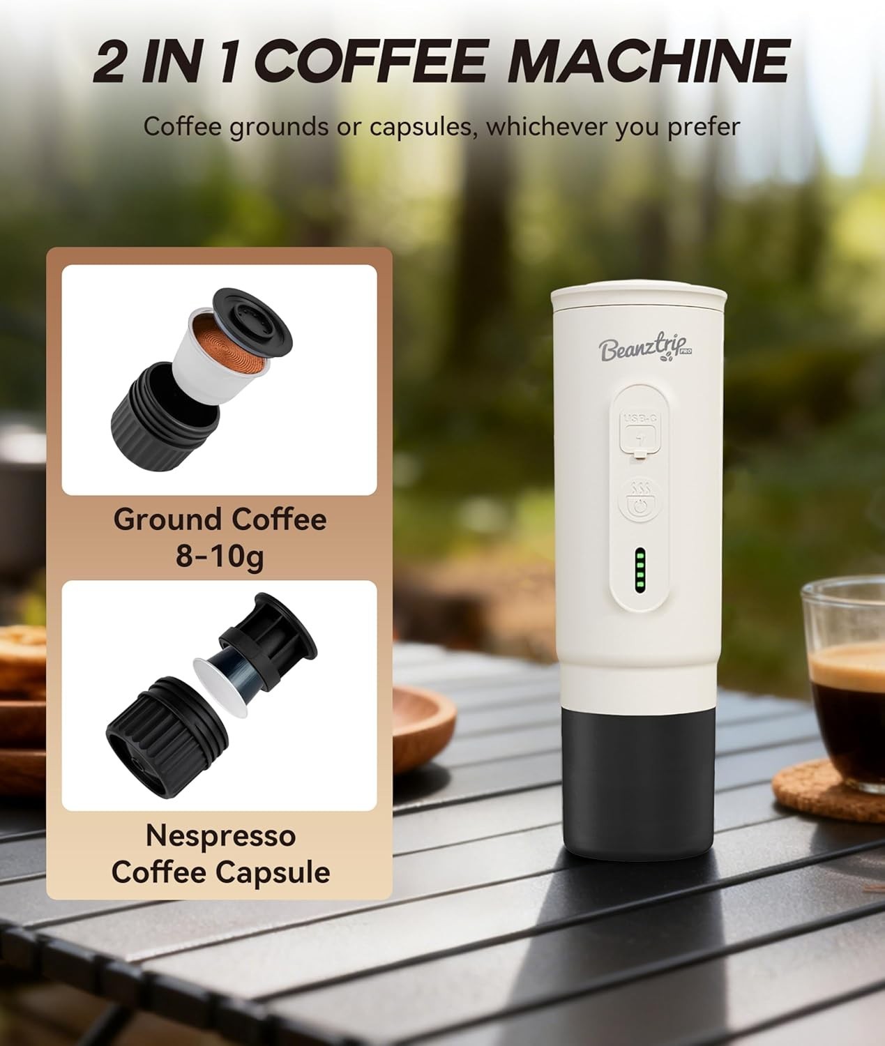20-Bar Portable Espresso Maker | Travel Mini Coffee Machine | USB Rechargeable