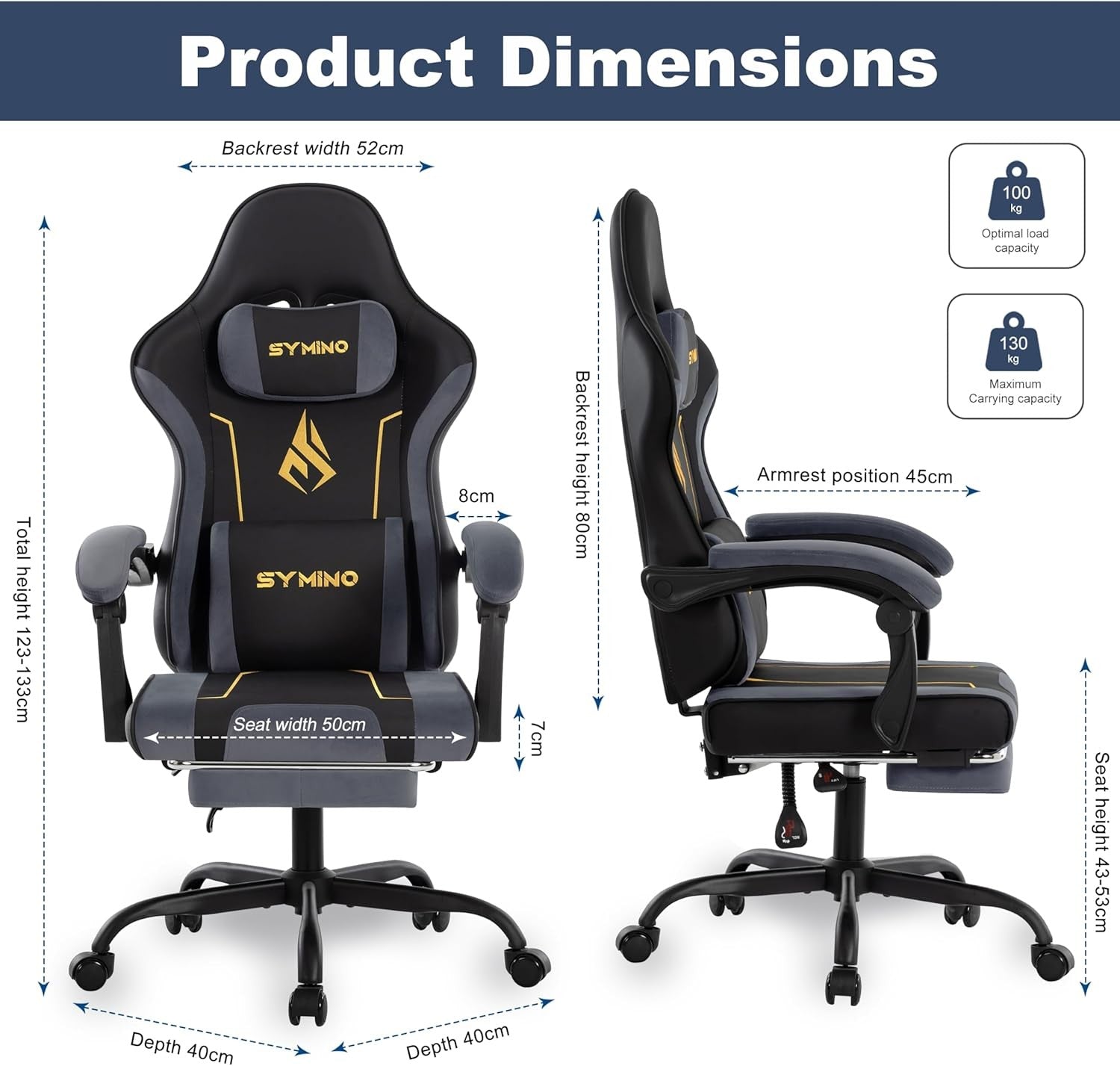 Ergonomic Gaming Chair Recliner w/ Footrest Lumbar PU Leather Black&grey