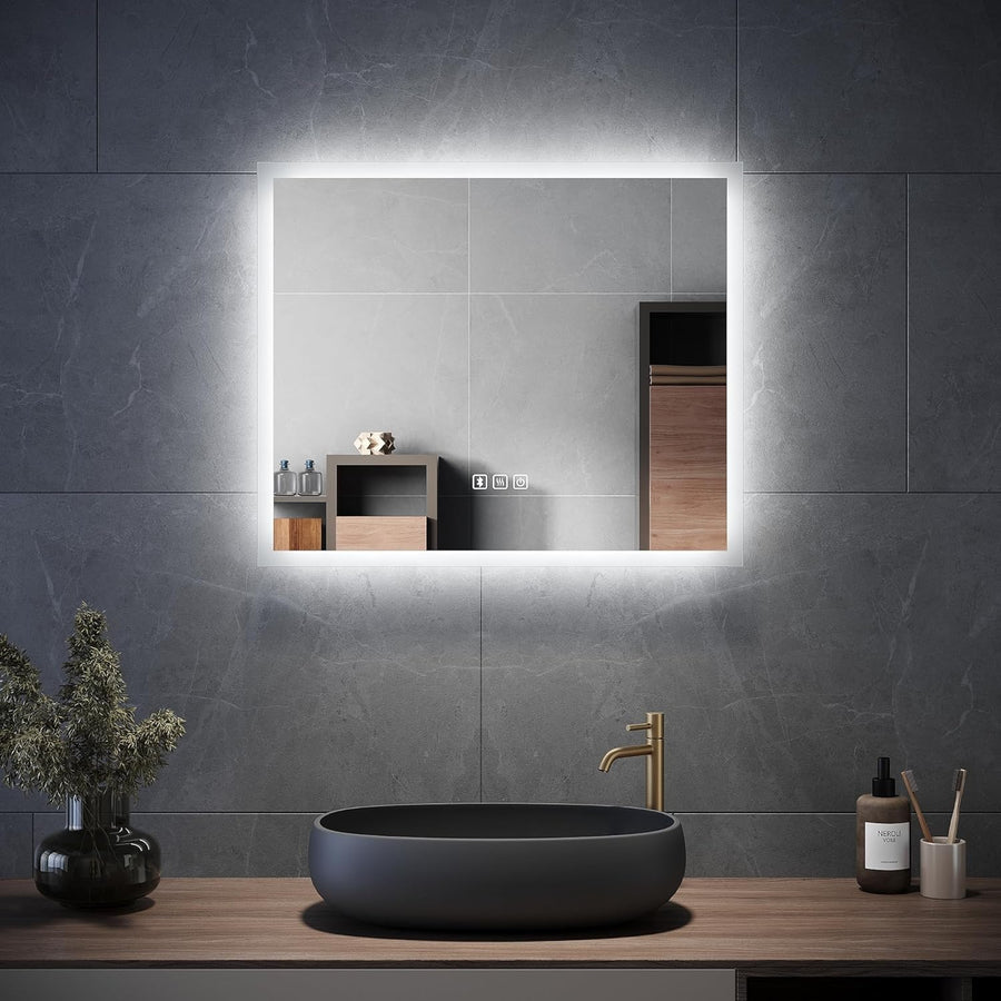 LED Bathroom Mirror Bluetooth Speaker Demister 600x500mm Wall Mounted