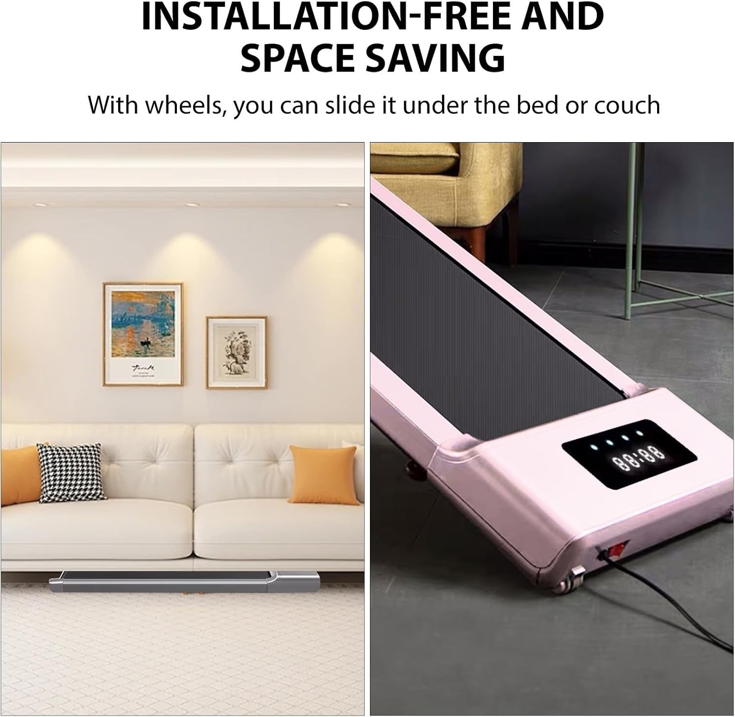Under Desk Treadmill 0-6.5% Incline Walking Running Machine w/ Bluetooth