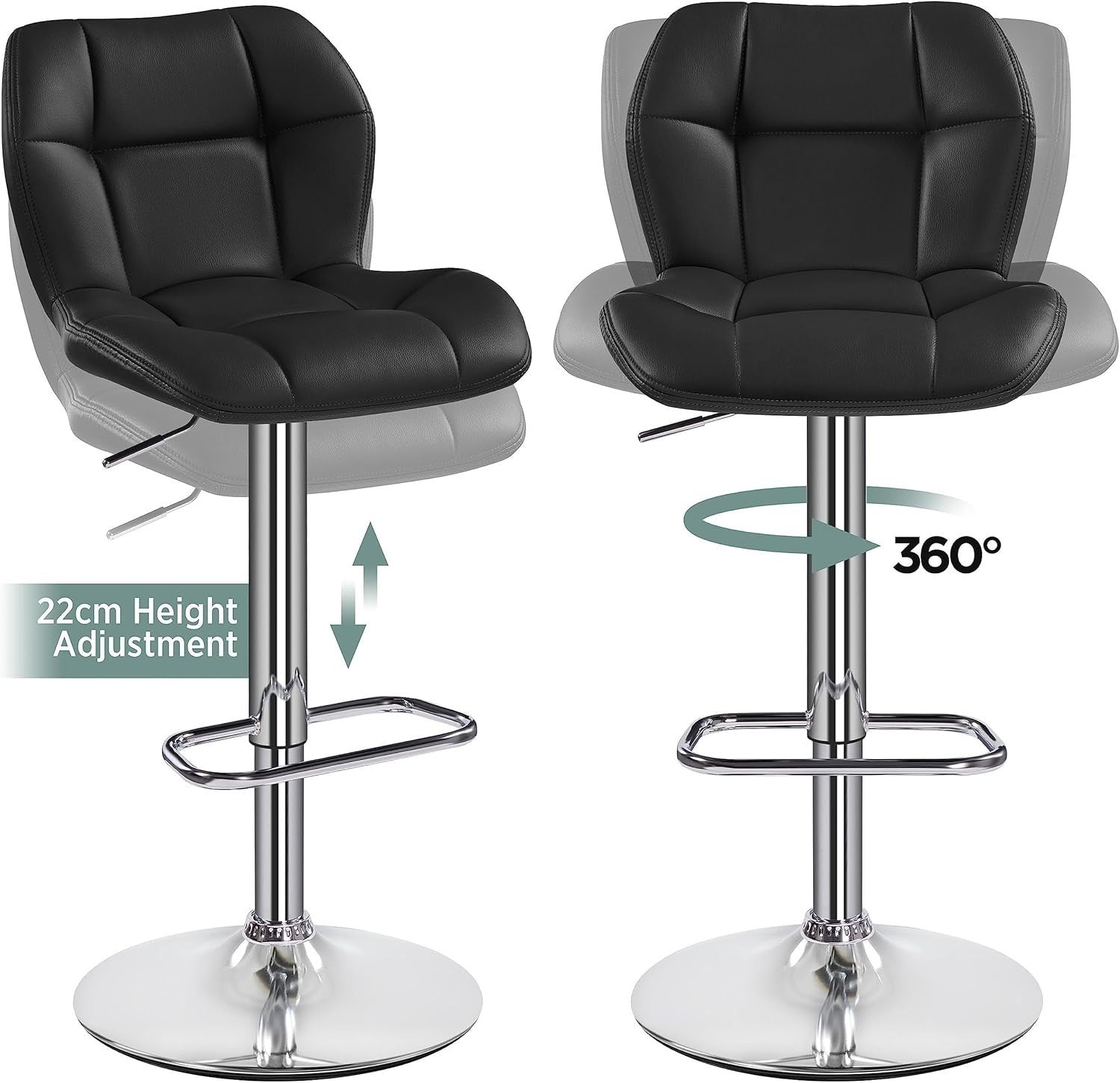 Adjustable Swivel Bar Stools Set of 4 Black PU Counter Chairs