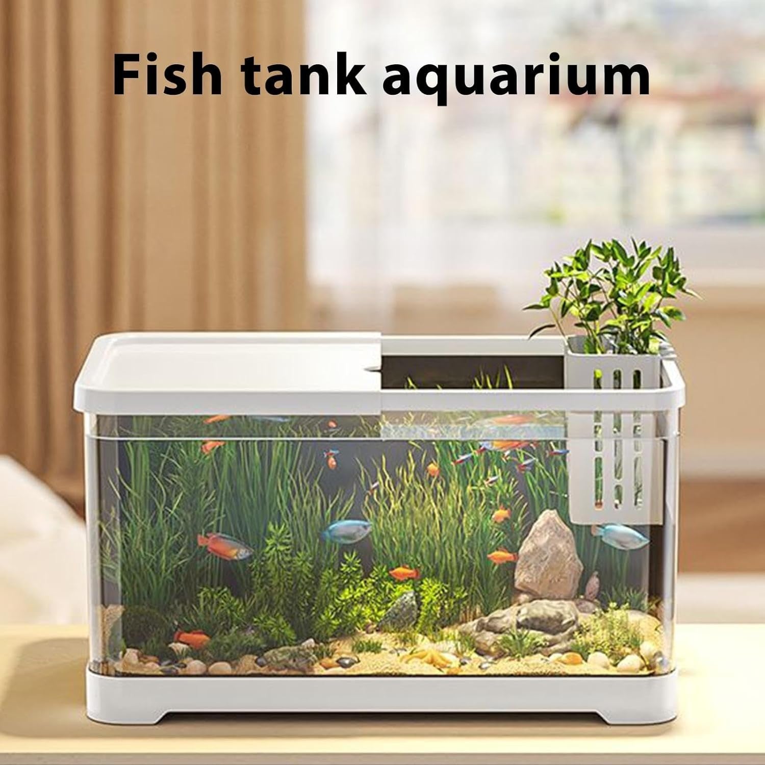 Small Fish Tank Starter Kit | Decorative Aquarium with Basket for Guppy, Shrimp