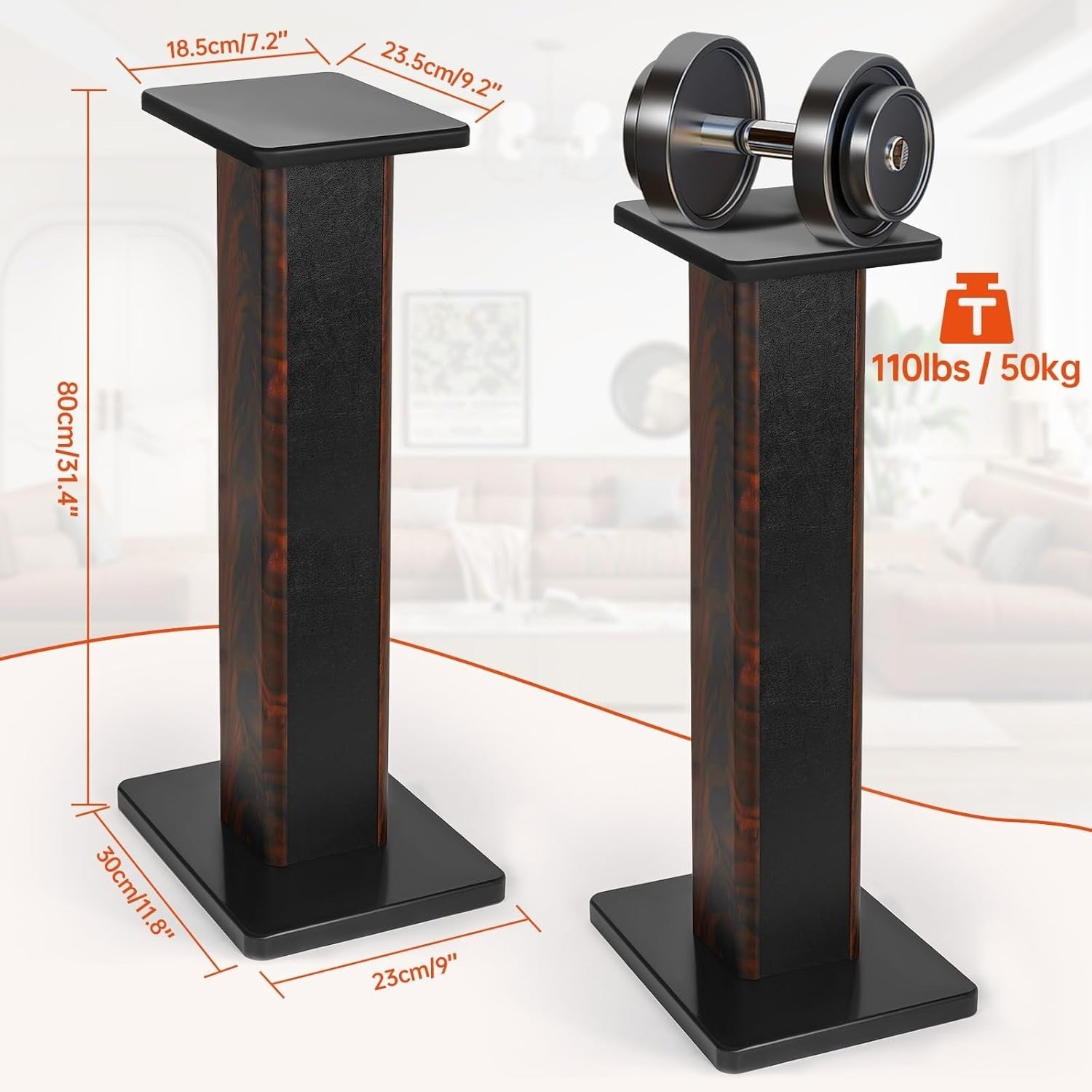 80cm Wood Speaker Stands HiFi Floor MDF Heavy Duty Pair Sand Fill