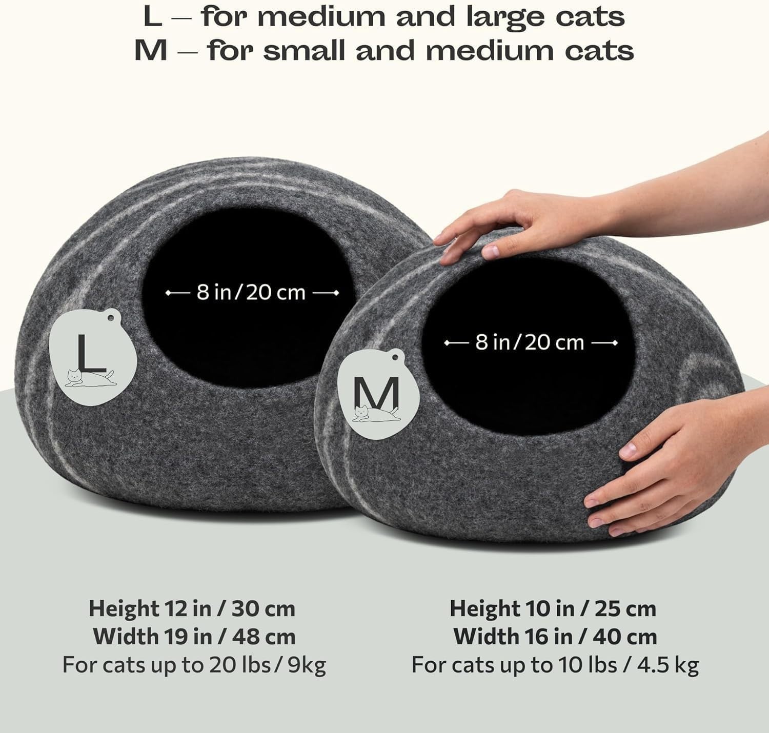 Medium Felt Cat Cave Bed Handmade Merino Wool Indoor Cat House Grey