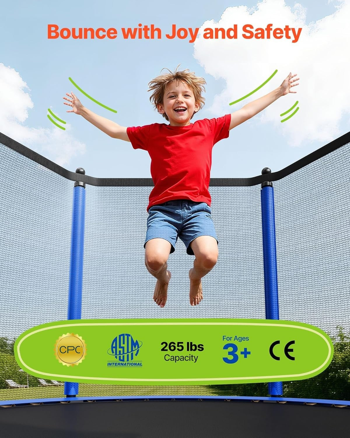 8FT Outdoor Trampoline with Safety Enclosure Heavy Duty 265LB